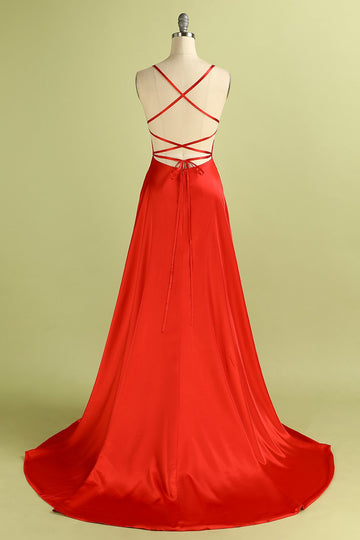 Robe A-ligne Rouge Dos Nu en Mousseline